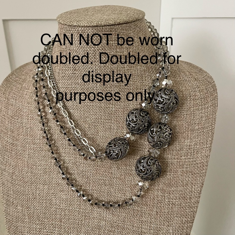 Vintage Opera Length Filigree and Hand Knotted Smokey Grey Crystal Beads - Picture 5 of 13